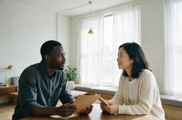 Fototapeta premium Generative AI, Two Professionals Reviewing Documents in Consultation Meeting