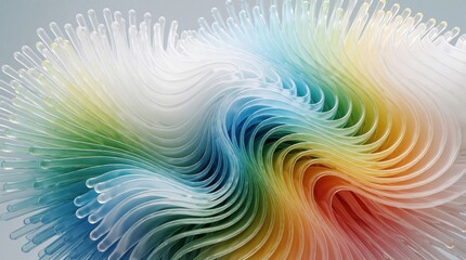Fototapeta premium Abstract glass sticks form wave patterns with soft color gradients transitioning from white to red. Smooth flowing lines create organic, colorful shapes perfect for backgrounds.