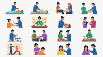 Fototapeta premium Sleek of Diverse Traditional and Modern Healthcare Practices with Professionals and Patients in Vibrant Colors