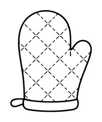 Fototapeta premium Hand-traced vector illustration of a classic quilted oven mitt with diamond stitching pattern, kitchen baking accessory icon in black outline style