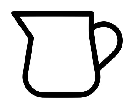 Hand-drawn black outline vector illustration of a classic creamer pitcher with handle and pouring spout, minimalist line art style for kitchen and cafe design elements