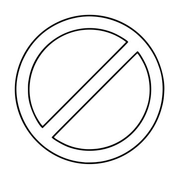 Minimalist hand-drawn prohibition sign vector icon, black outline circle with diagonal slash, simple universal no symbol illustration on white background, clean geometric line art