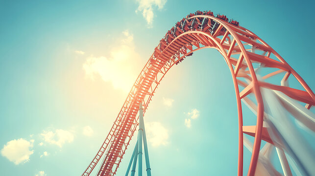 Roller coaster ride representing thrill adventure and extreme speed.