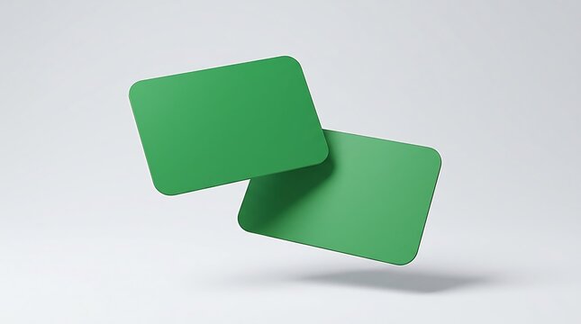 Two green rounded blank cards floating mockup on white background with floating business template