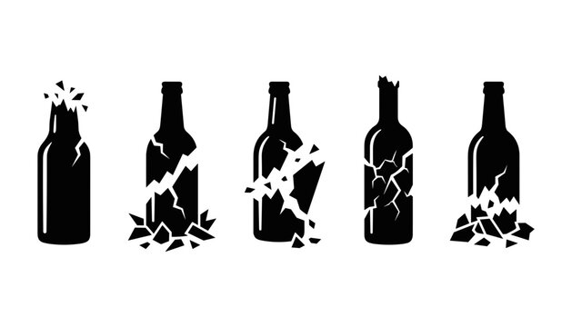 Collection of broken glass bottle silhouettes