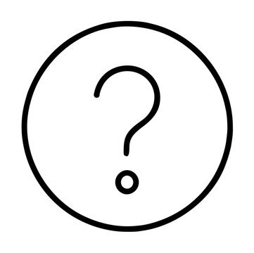 Minimalist black line art help button vector icon featuring a classic question mark symbol enclosed within a circular border, hand drawn outline design for user interface and web