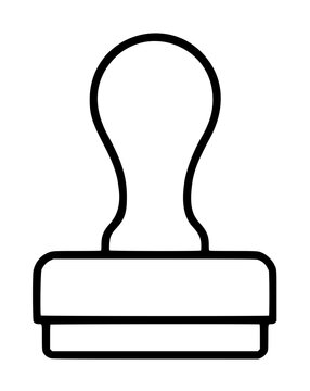 Hand traced vector icon of a classic rubber stamp tool rendered in minimalist black line outline style on a clean white background, perfect for office and document graphics