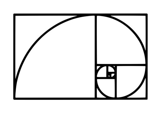 Golden Ratio Spiral Vector Icon, Hand-Traced Mathematical Proportion Diagram in a Rectangular Outline, Educational Geometry Illustration