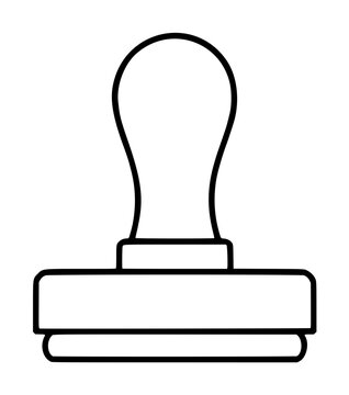 Hand drawn black outline vector illustration of a classic rubber stamp with wooden handle, isolated on white background, perfect for office and paperwork designs