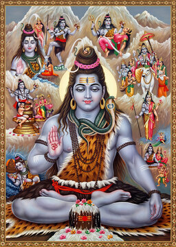 Serene Illustration of Mahadev (Shiva) with Crescent Moon