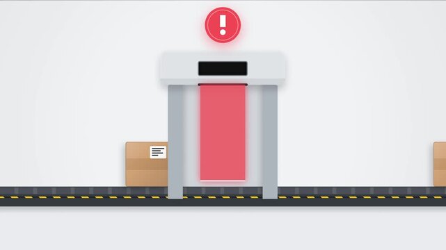 Automated scanning system detects a critical error, stopping conveyor belt operations and package flow.