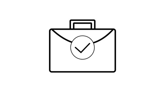 An animated video clip featuring a suitcase and a checkmark; suitable for animations related to the sale of bags, devices, or office equipment, as well as for use in video displays, notifications, con