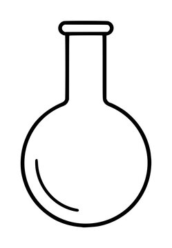 Hand-traced vector line illustration of a classic round-bottom chemistry flask, minimalist outline icon with clean black strokes on a white background, perfect for science and laboratory design
