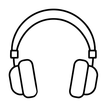 Hand-drawn headphones vector icon illustration, minimalist black outline design featuring classic over-ear cushioned ear cups and a curved adjustable headband, perfect for music and audio themes,