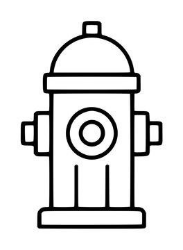 Hand-drawn fire hydrant vector icon illustration, minimalist black outline design depicting an urban emergency water pump with domed top, side nozzles, and circular bolt detail in a clean line art