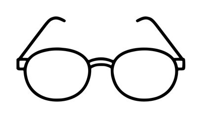 Hand-traced minimalist black and white vector illustration of classic round reading glasses with thin temples, elegant eyewear icon for design, healthcare, and lifestyle projects © Omar