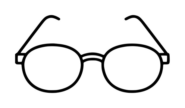 Hand-traced minimalist black and white vector illustration of classic round reading glasses with thin temples, elegant eyewear icon for design, healthcare, and lifestyle projects