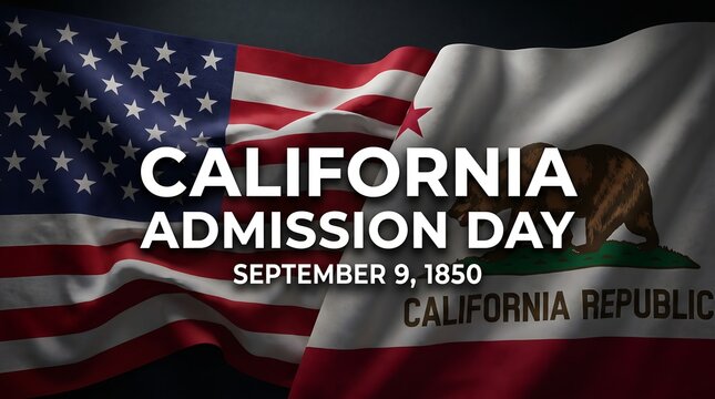 American flag and California Republic flag together for California Admission Day