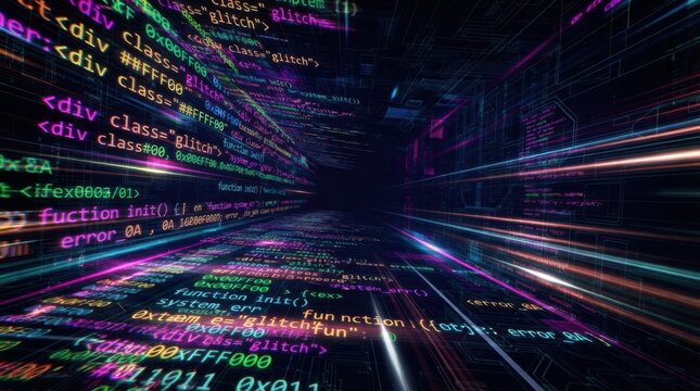 Futuristic Cyberspace Digital Code Data Stream Tunnel