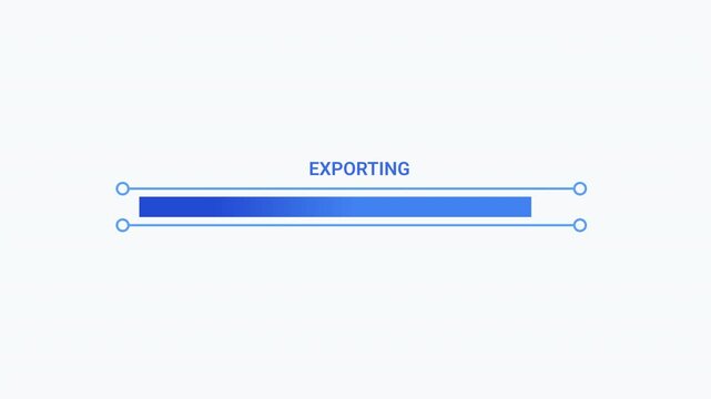 Animated blue gradient progress bar with EXPORTING text and a clean minimal interface design, suitable for software, technology, data transfer, file processing, and digital workflow motion graphics.