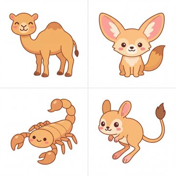 Cute Desert Animals Collection Camel Fennec Fox Scorpion Jerboa