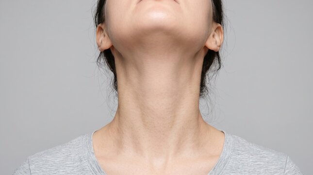 Front view of smooth female neck chin and jawline raised up