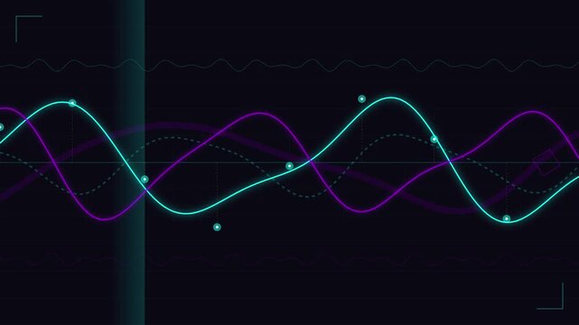 Abstract Digital Data Visualization with Moving Neon Sine Waves