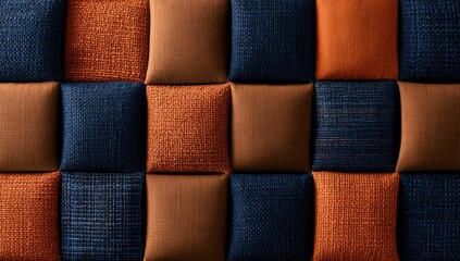 Naklejka premium Geometric quilted fabric panels in warm earth and deep blue tones