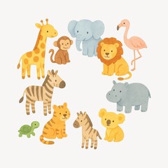 Naklejka premium Cute watercolor safari animals illustration.