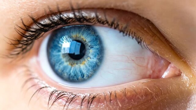 Close-up view of a vibrant blue human eye with intricate details