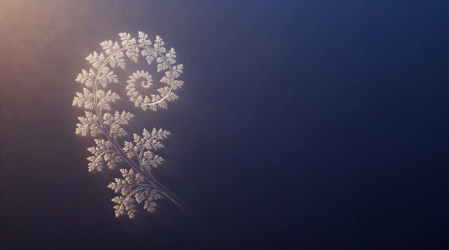 A fractal fern of pure light suddenly straightens from its curled shape into a single streaking blade of glass, its