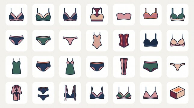 Women&rsquo;s Lingerie and Underwear Fashion Icon Pack  Multicolor Intimate Apparel Symbols