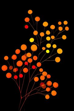 Abstract branching pattern with glowing orange and yellow orbs on black
