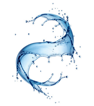 Swirling splashes of fresh water frozen in the air isolated on a white background. Generative AI
