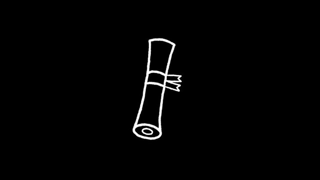 Hand Drawn White Diploma Scroll Doodle Animation Seamless Loop on Transparent Background with Alpha Channel
