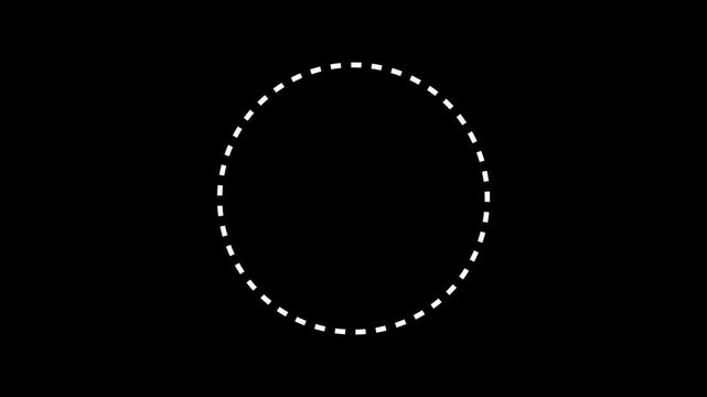 dashed-line circle animation, black background, motion graphics, 4K video