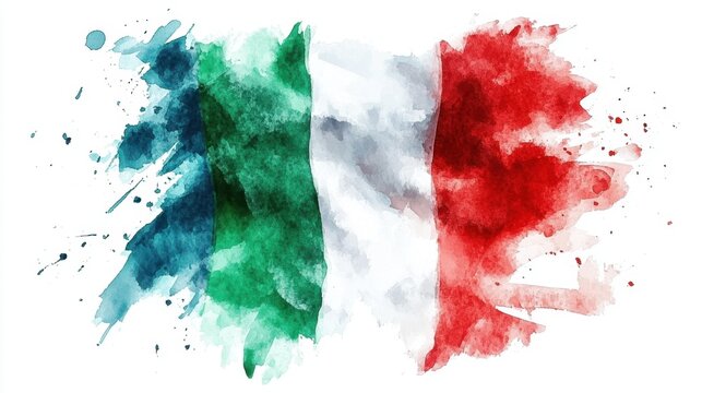 Watercolor italian flag with splashes of green, white, and red. Italian-American Heritage and Culture Month