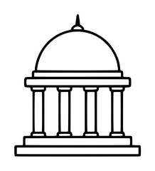 Naklejka premium Hand-drawn vector icon illustration of a courthouse dome with classical columns, minimalist line art depicting government architecture and judicial building design