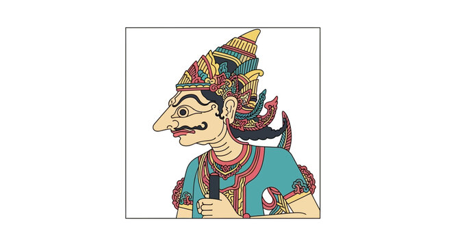 traditional wayang character, colorful headdress