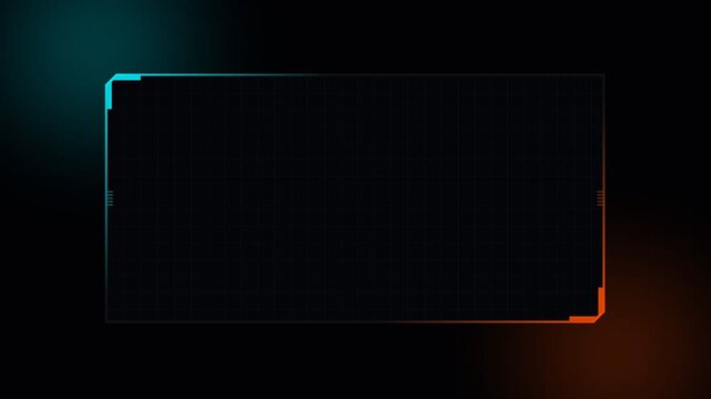A glowing rectangular frame with neon cyan and warm amber corners illuminates the darkness while serving as a functional display interface for digital content creation within various gaming