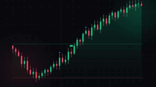 A financial chart demonstrates a V shaped market recovery as bullish candlestick patterns indicate rising asset prices during an intense trading session within the global stock exchange platform