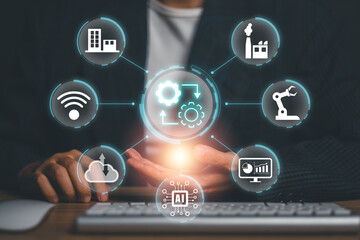 Digital twin business operations concept with artificial intelligence, industrial IoT, smart...