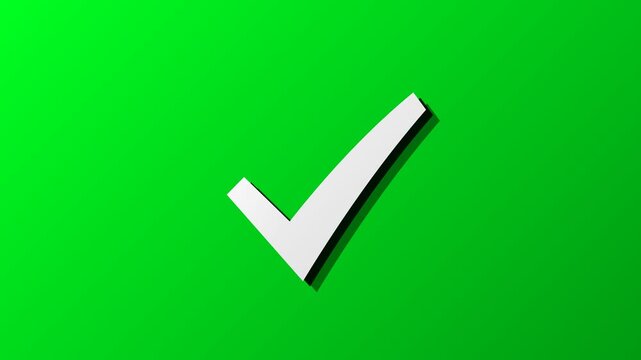 A bright white checkmark symbol rests atop a vibrant green surface to represent successful task completion, positive confirmation, and the absolute verification of various important business