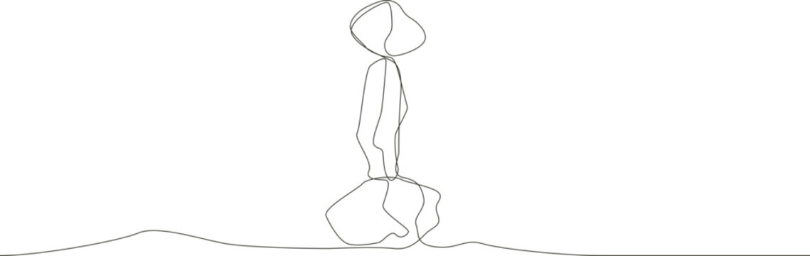 Continuous line drawing of stacked balanced stones for nature themed design