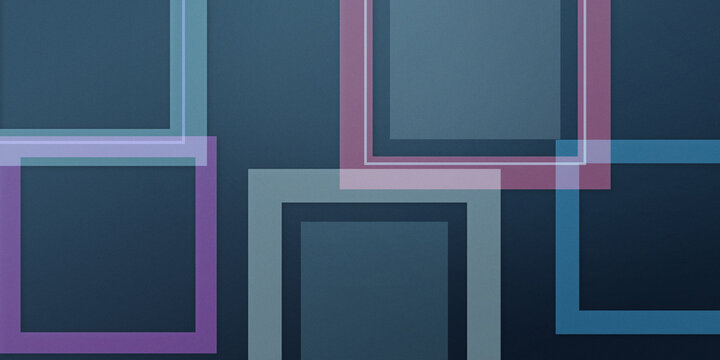 Layered translucent rectangles create a calm, sophisticated abstract composition in deep blue, violet, cyan, and gray, ideal for technology branding, websites, presentations, and editorial layouts.
