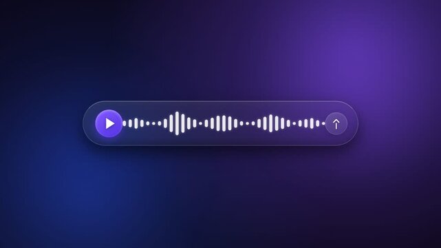 A digital interface displays a visual representation of audio playback frequency patterns within a glowing purple display area to show communication technology for users navigating online speech