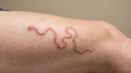 Fototapeta premium Cutaneous larva migrans creeping eruption parasitic skin infection on human leg