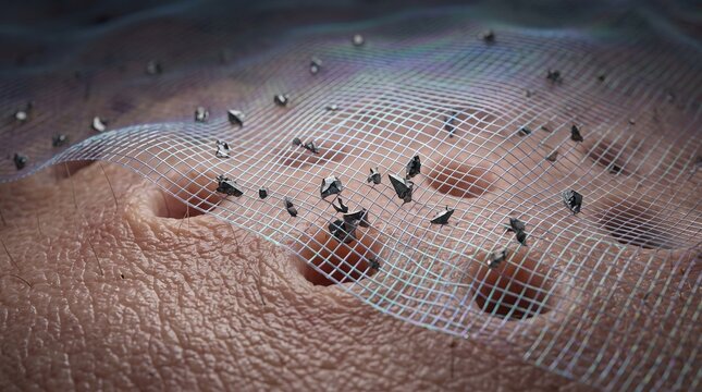 3D visualization of pollutant particulate matter and microplastics trapped by skin barrier grid