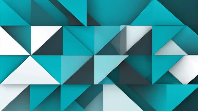 Abstract geometric background with sliding teal and white polygonal triangle shapes transition