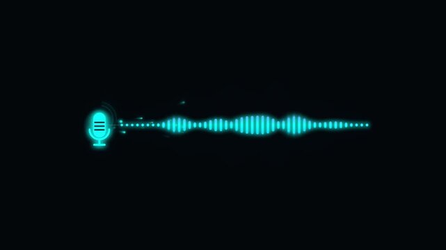 Neon Microphone Icon with Audio Waveform Voice Assistant Speech Recognition Animation